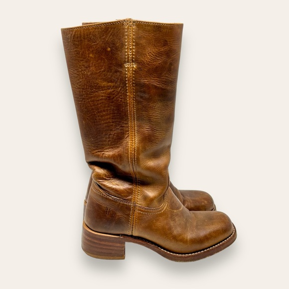 FRYE Campus Leather Vintage Heeled Boots Brown Pull On Square Toe 8 Women’s - Picture 12 of 12